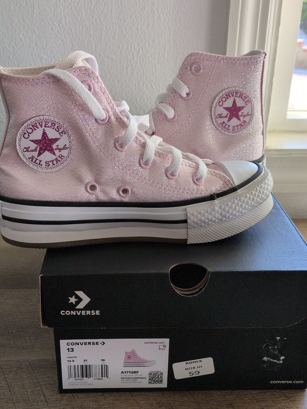 NWT Converse Pink Glitter High Top Platform Sneakers